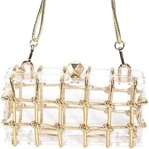 Clear GOLD Acrylic Clutch Crystal Evening Purse